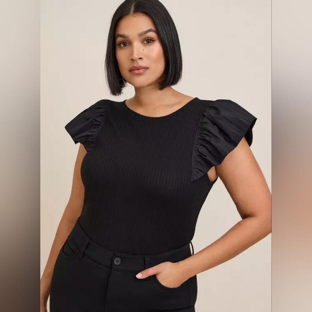 Torrid Super Soft Rib Fabric Mix Ruffle Top Plus Size 3x